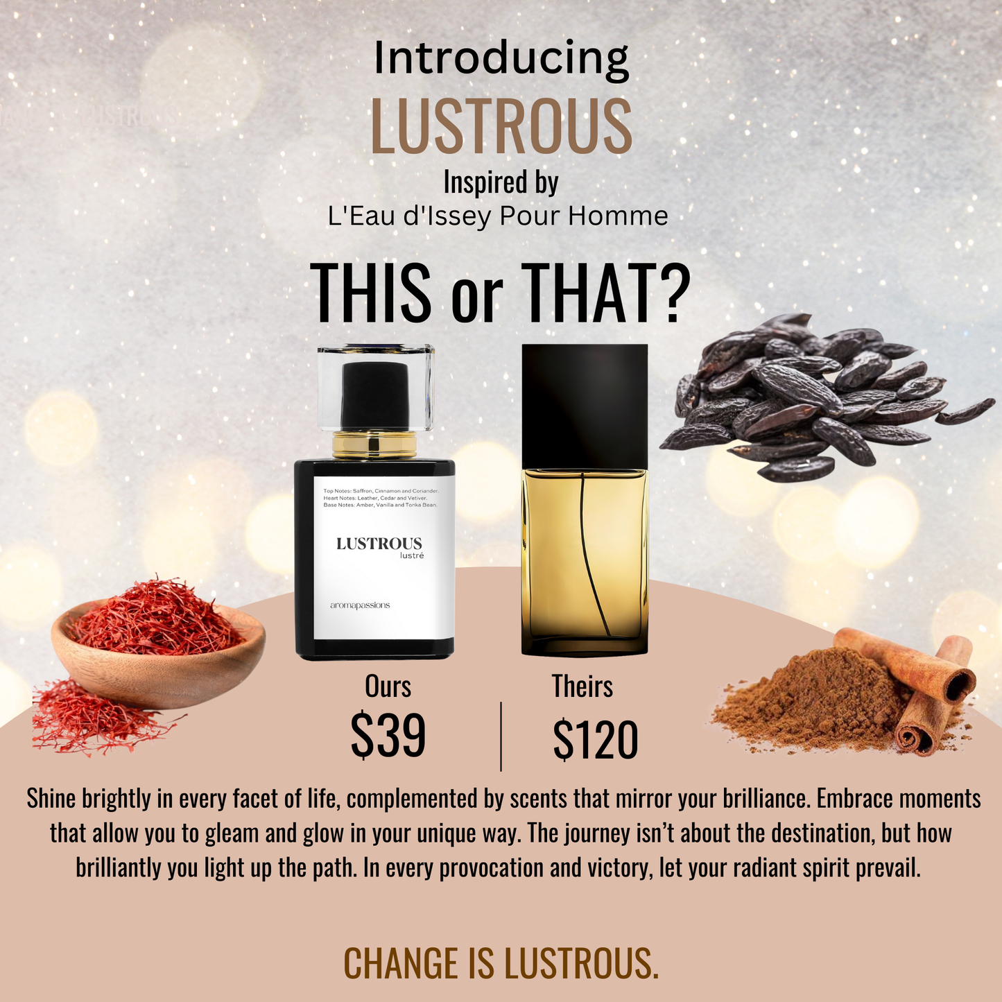 LUSTROUS | Inspired by ISSEY MIYAKE L'EAU D'ISSEY POUR HOMME NOIR AMBRE | L'Eau D'Issey Pour Homme Dupe Pheromone Men Perfume | Nutmeg Coriander Cedar Papyrus Vetiver Amber Vanilla Tonka Bean Essential Oils