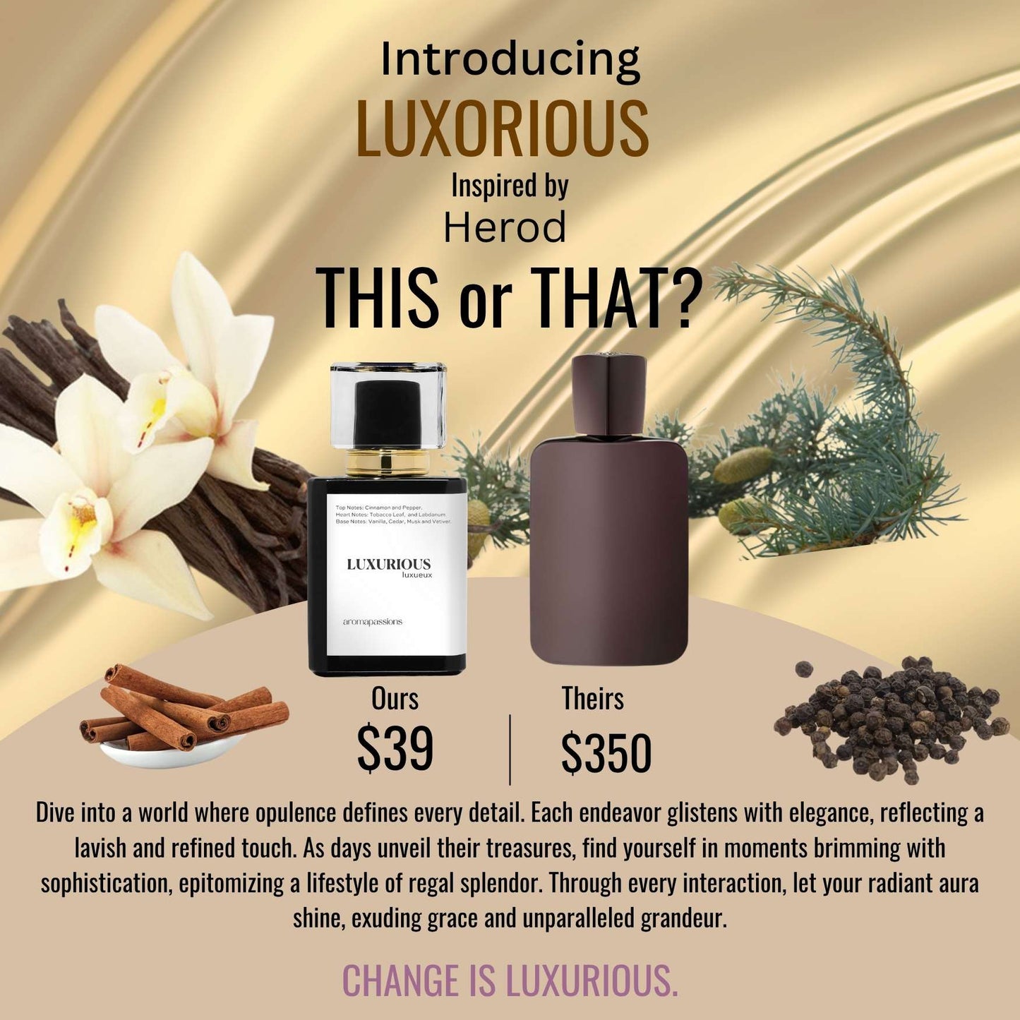LUXURIOUS | Inspired by PARFUMS DE MARLY HEROD | Cinnamon Labdanum Vanilla Cedar Cypriol Vetiver Essential Oils | Herod Dupe Pheromone Perfume