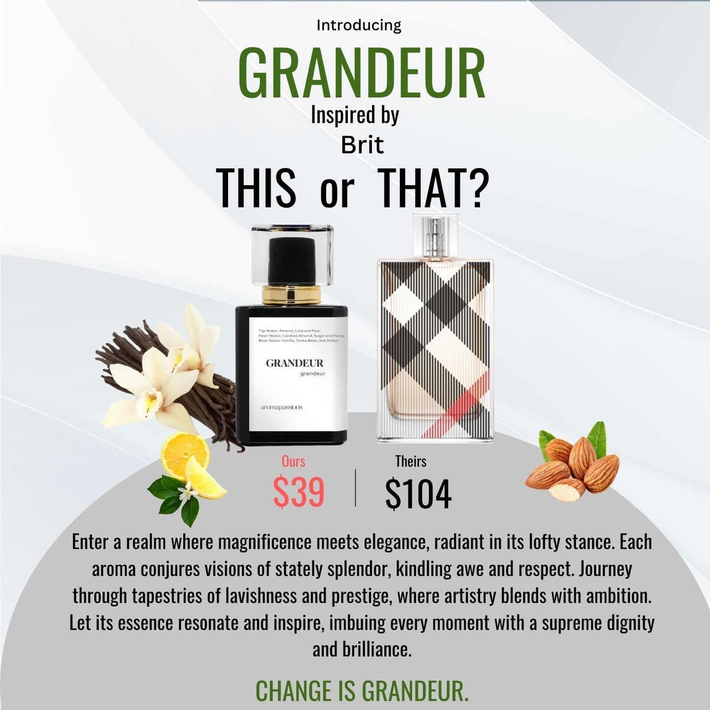GRANDEUR | Inspired by BURBERRY BRIT | Brit Dupe Pheromone Perfume - aromapassions