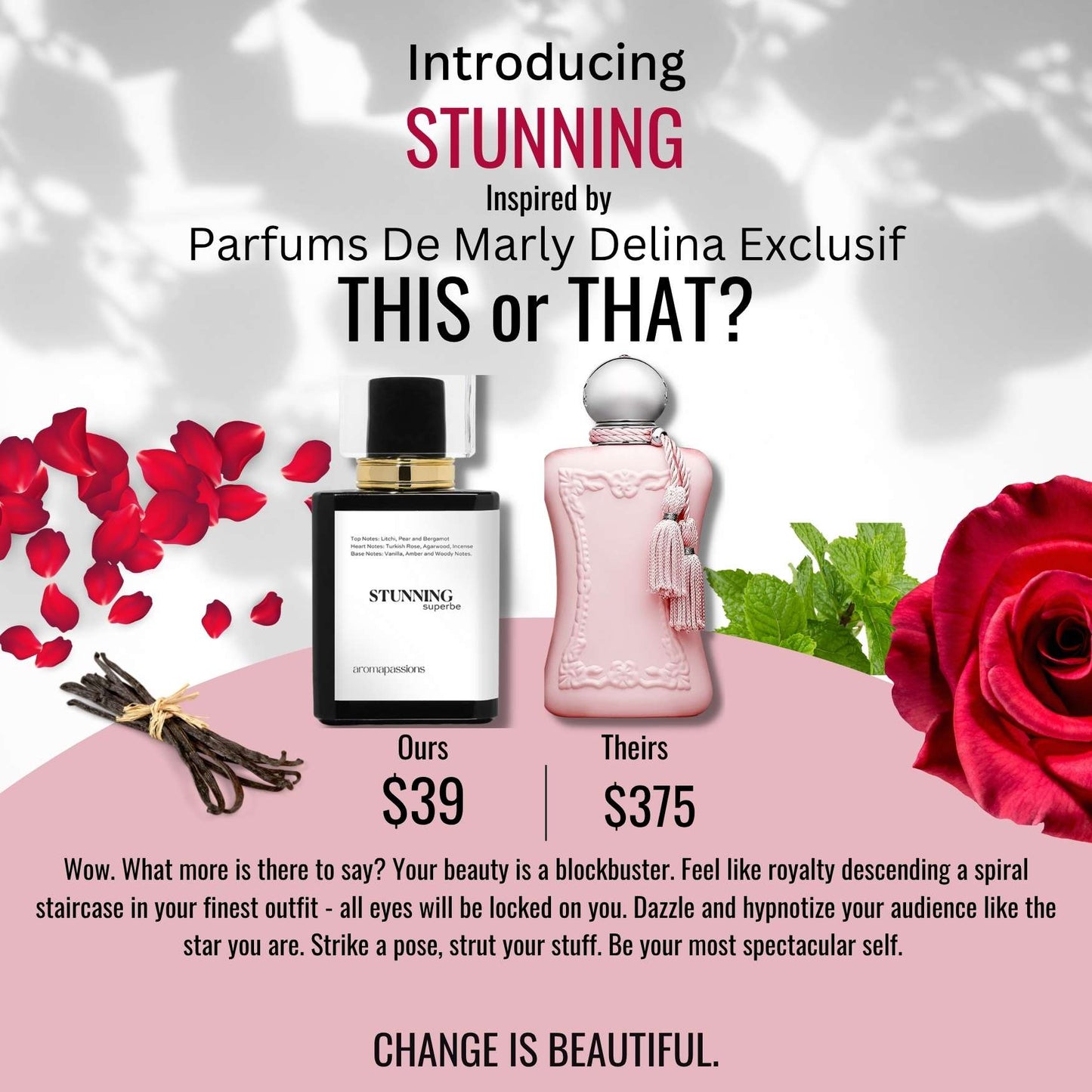 STUNNING | Inspired by MARLY DELINA EXCLUSIF | Delina Exclusif Dupe Pheromone Eau De Perfum | Rose Frankincense Vanilla Peppermint Essential Oil