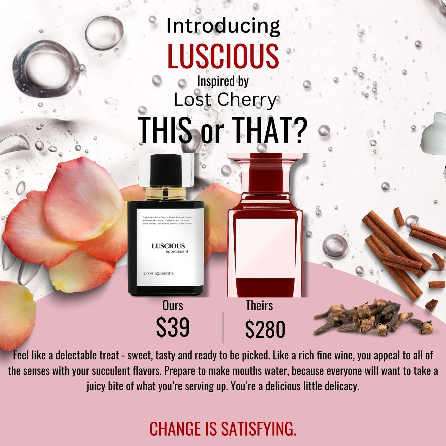LUSCIOUS | Inspired by TOM FORD LOST CHERRY | Lost Cherry Dupe Pheromone Perfume | Cherry Scent Notes | Vanilla Cedarwood Vetiver Jasmine Cinnamon Turkish Rose Essential Oils