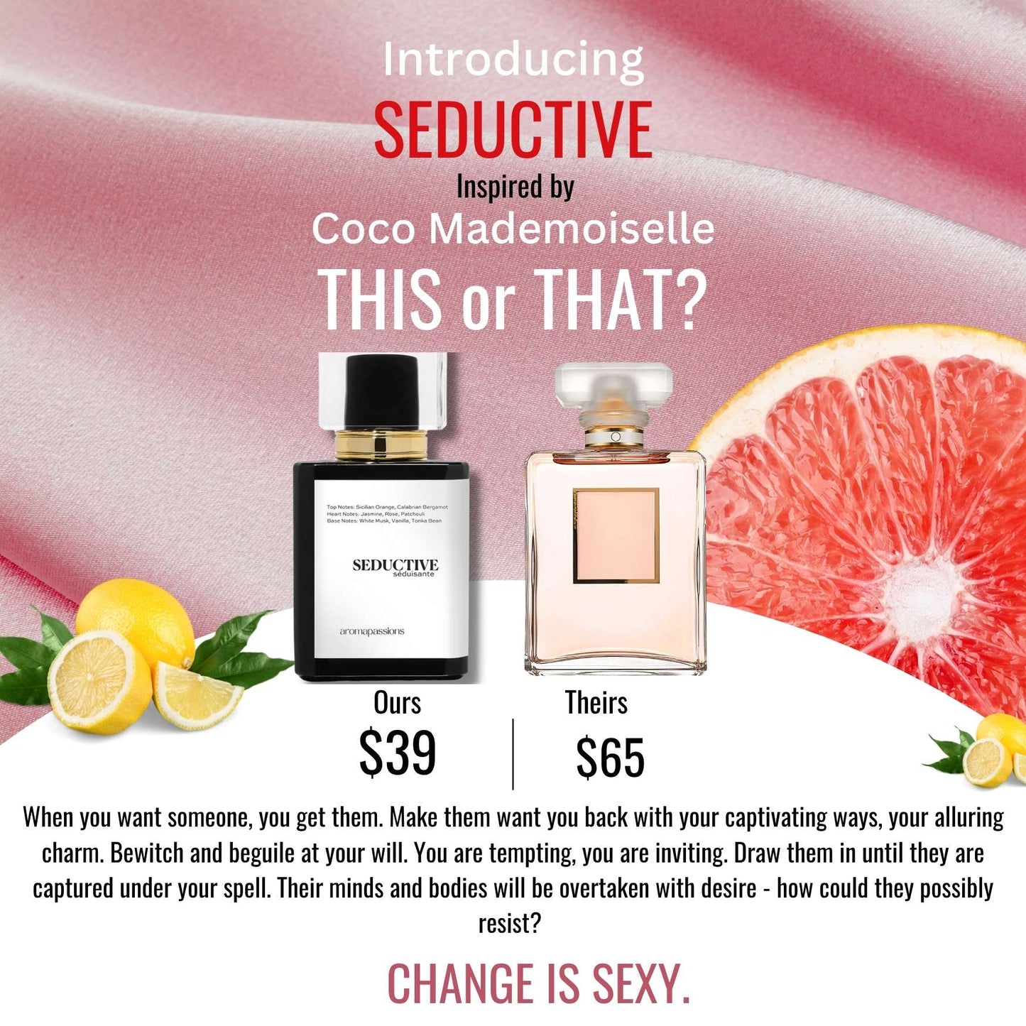 SEDUCTIVE | Inspired by CHANEL COCO MADEMOISLLE Eau De Parfum | Fragrance Oil Pheromone Perfume Women | Rose Vanilla Essential Oils Scent Notes|