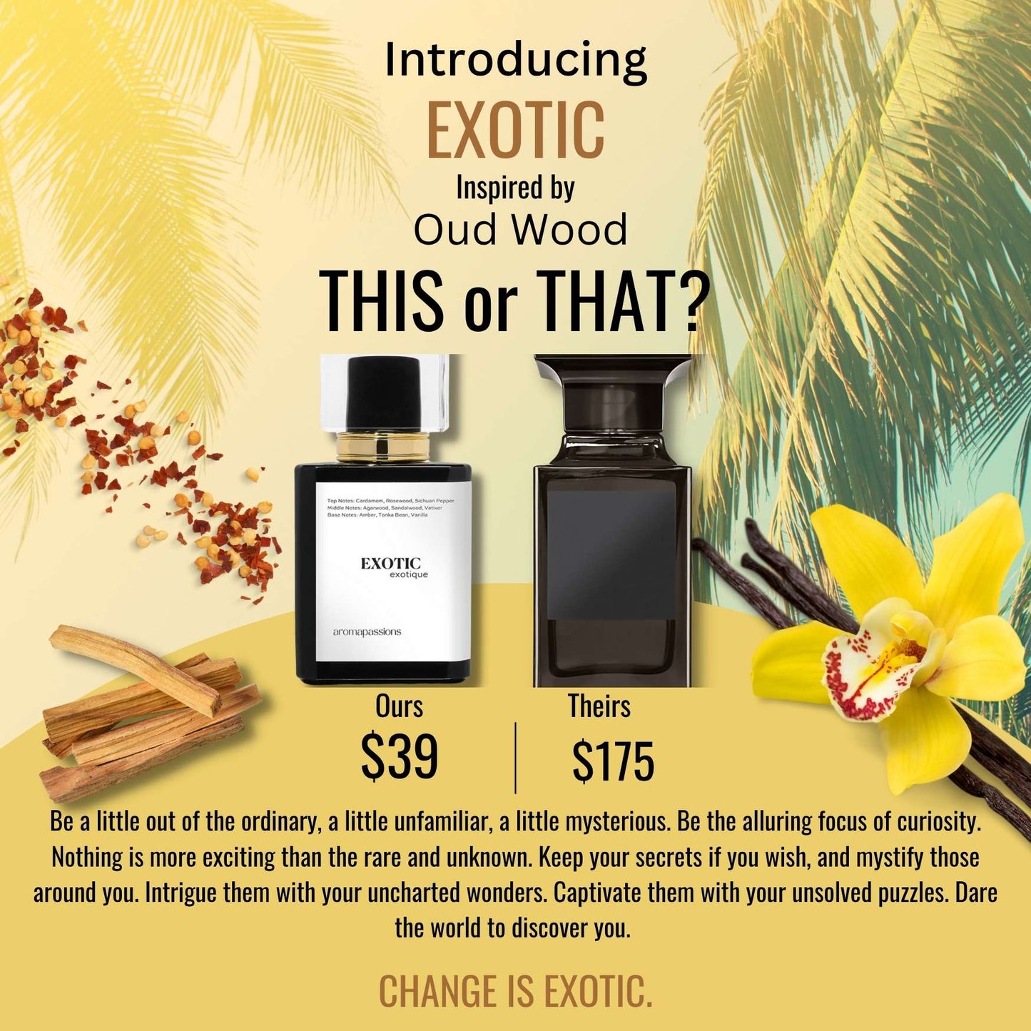 EXOTIC | Inspired by TOM FORD OUD WOOD | Oud Wood Dupe Pheromone Men Women Perfume | Cardamom Rosewood Sichuan Pepper Agarwood Vanilla Vetiver Essential oils.