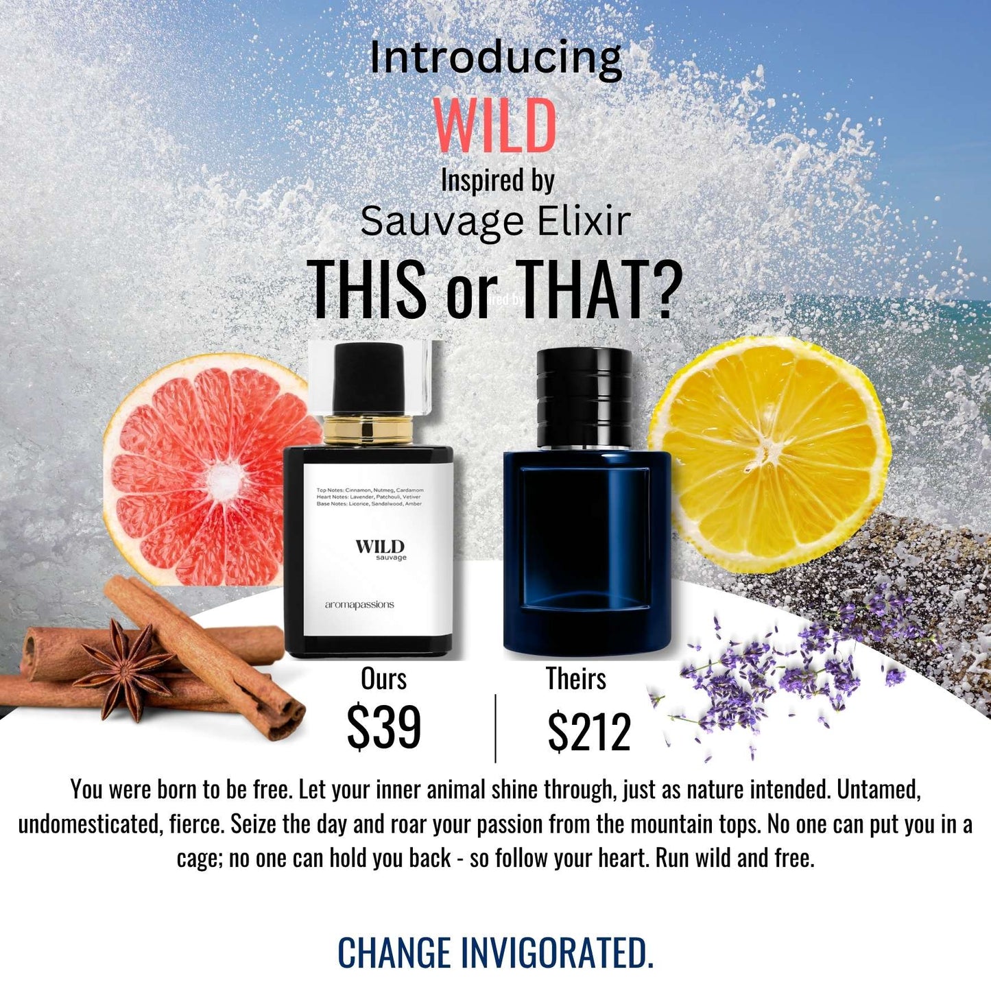 WILD | Inspired by D. SAUVAGE ELIXIR | Sauvage Elixir EDP Dupe Pheromone Perfume | Cinnamon Lavender Essential Oils | Amber Fragrance Oil Notes for Men
