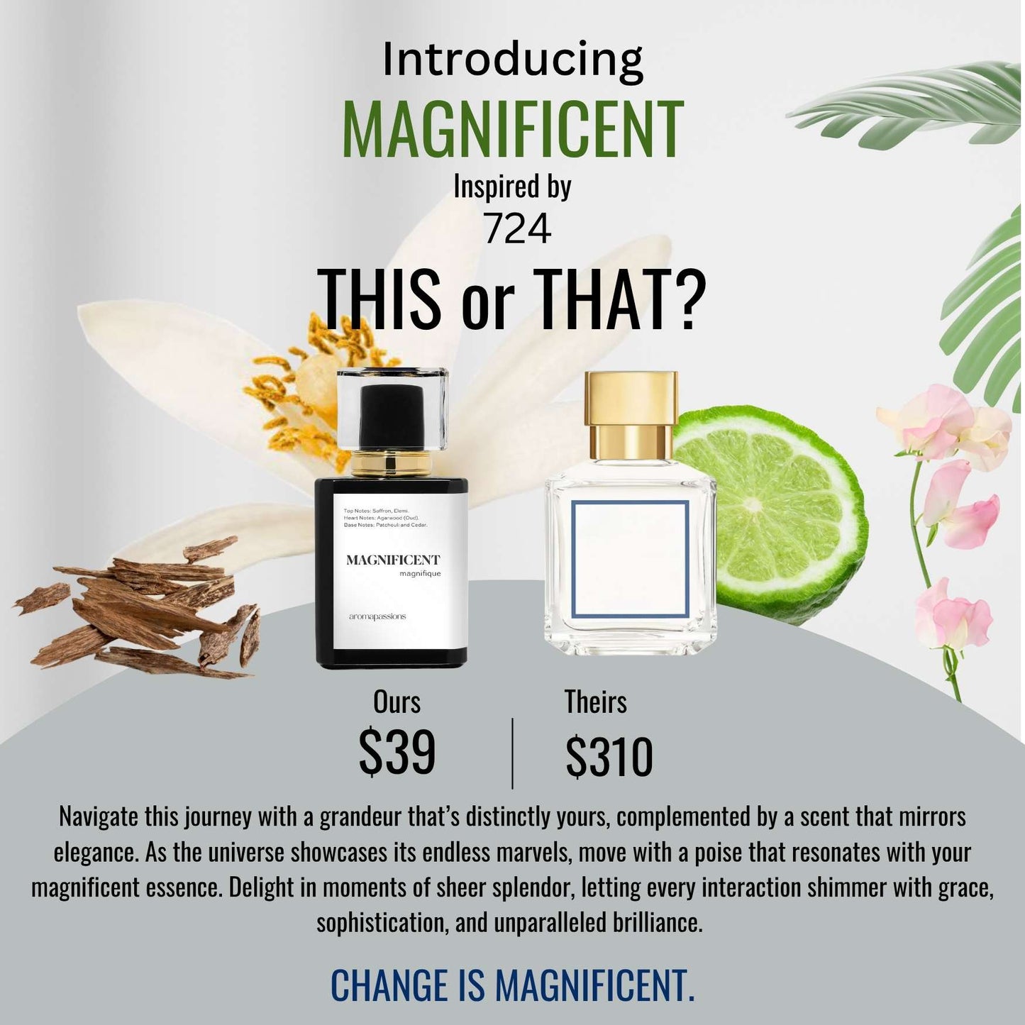 MAGNIFICENT | Inspired by MFK 724 | Calabrian Bergamot Sweet Pea Jasmin Sandalwood Essential Oils | 724 Dupe Pheromone Perfume