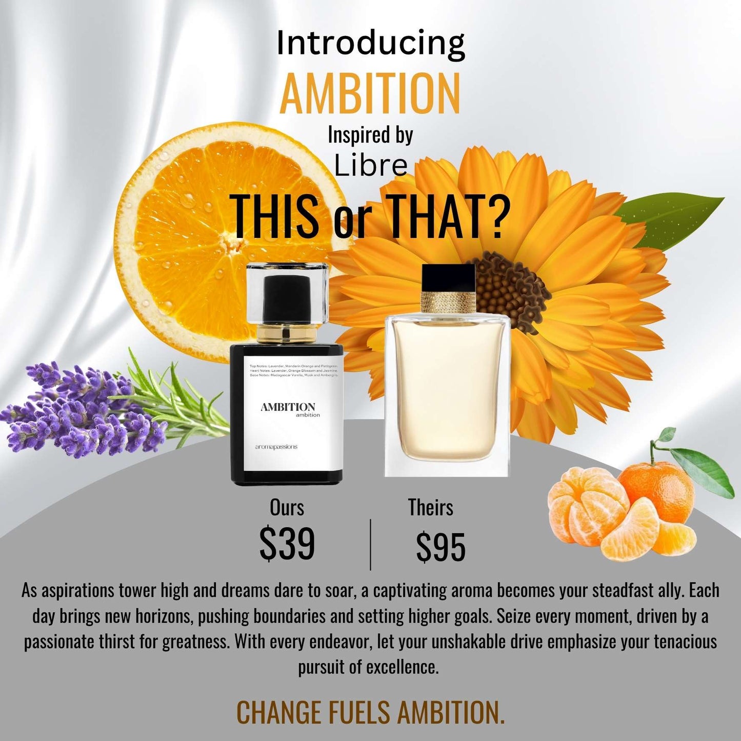 AMBITION | Inspired by YSL LIBRE | Lavender Mandarin Orange Black Currant Lavender Jasmine Vanilla Cedar Essential Oils | Libre Dupe Pheromone Perfume
