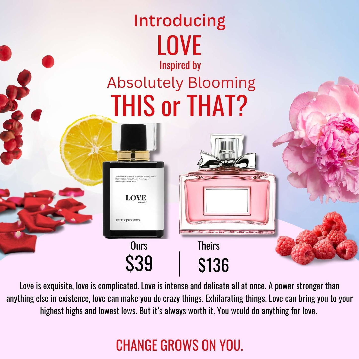 LOVE | Inspired by MISS D. ABSOLUTELY BLOOMING | Absolutely Blooming Dupe Pheromone Eau De Perfume | Scent Notes Rose Peony Pink Pepper Essential Oils