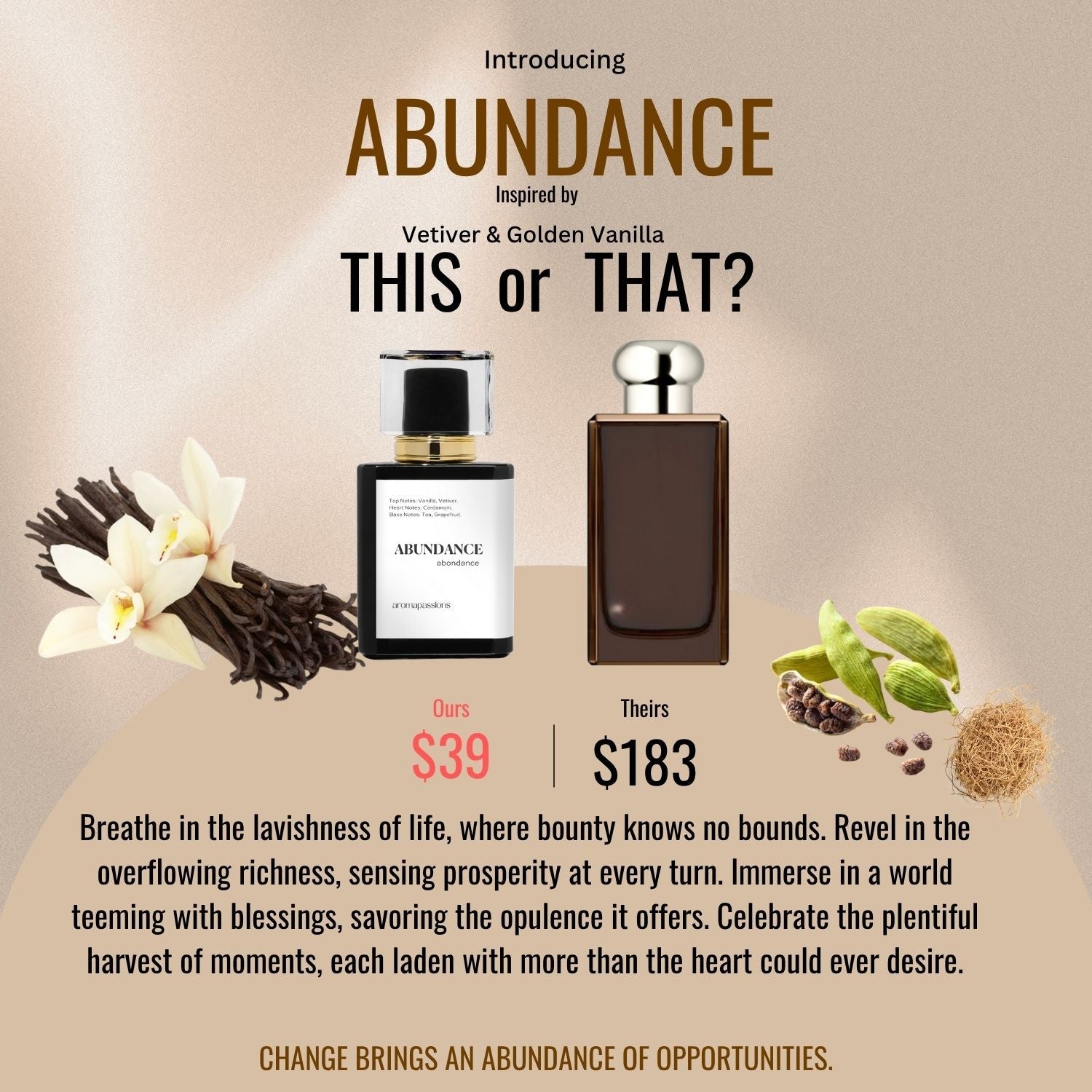 ABUNDANCE | Inspired by JO MALONE VETIVER & GOLDEN VANILLA | Vetiver & Golden Vanilla Dupe Pheromone Perfume - aromapassions