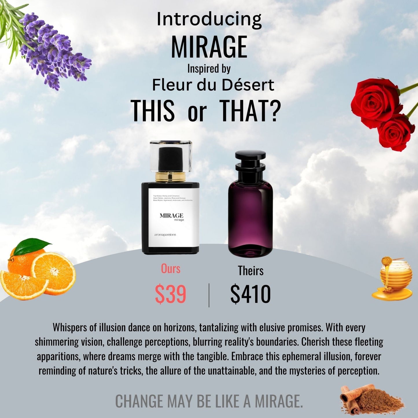 MIRAGE | Inspired by LOUIS VUITTON FLEUR DU DÉSERT | Fleur du Désert Dupe Pheromone Perfume - aromapassions