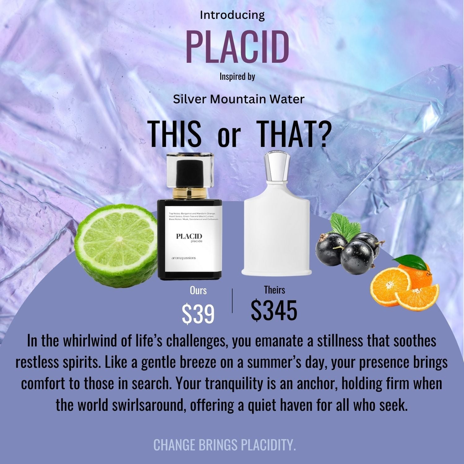 PLACID | Inspired by CREED CREED SILVER MOUNTAIN WATER | Creed Silver Mountain Water Dupe Pheromone Perfume - aromapassions