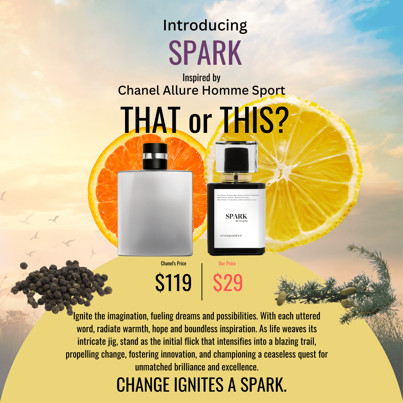 SPARK | Inspired by CHANEL ALLURE HOMME SPORT | Allure Homme Sport Dupe Pheromone Perfume - aromapassions